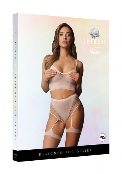 Le Desir Bliss 2 Pc Bra Set With Garters Pink Size OS