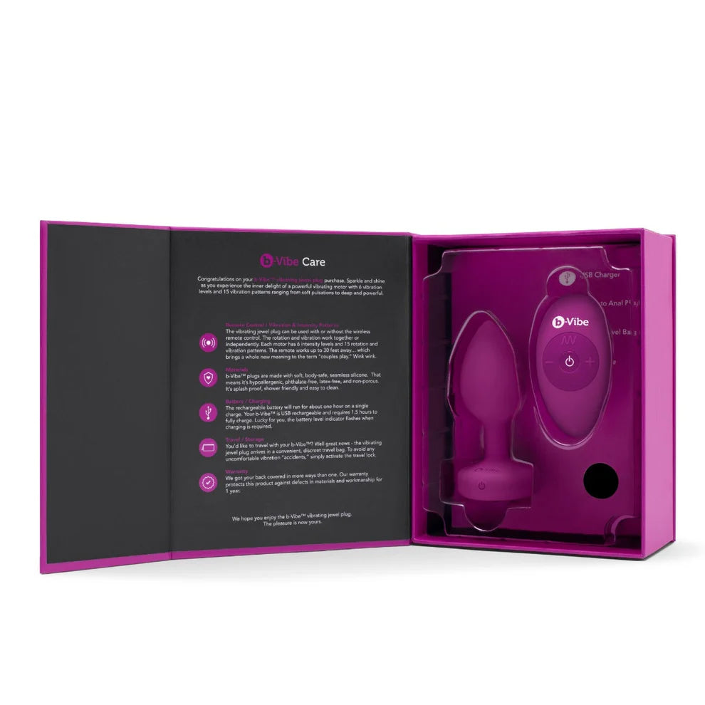 COTR | B-Vibe Vibrating Jewel Plug S/M Fuchsia with Pink Ruby and Remote