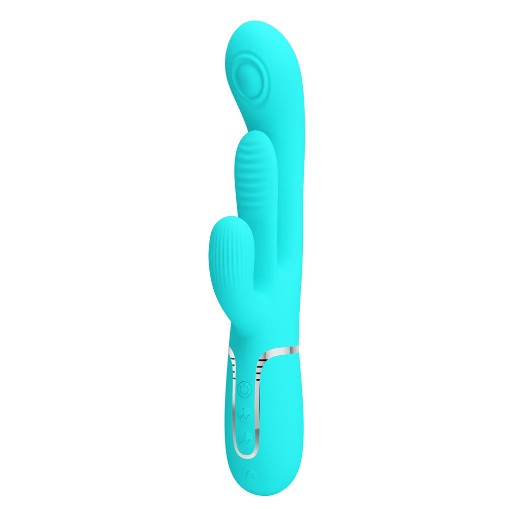 Party Up Andy 3in1 Rabbit Vibrator with Flicking and Thumping Tip Teal