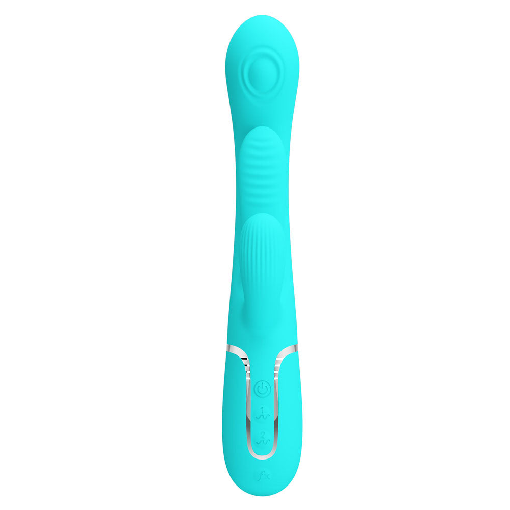 Party Up Andy 3in1 Rabbit Vibrator with Flicking and Thumping Tip Teal