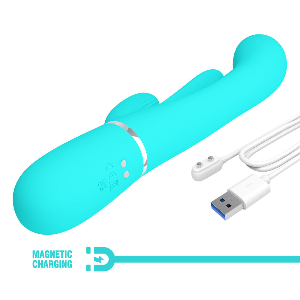 Party Up Andy 3in1 Rabbit Vibrator with Flicking and Thumping Tip Teal