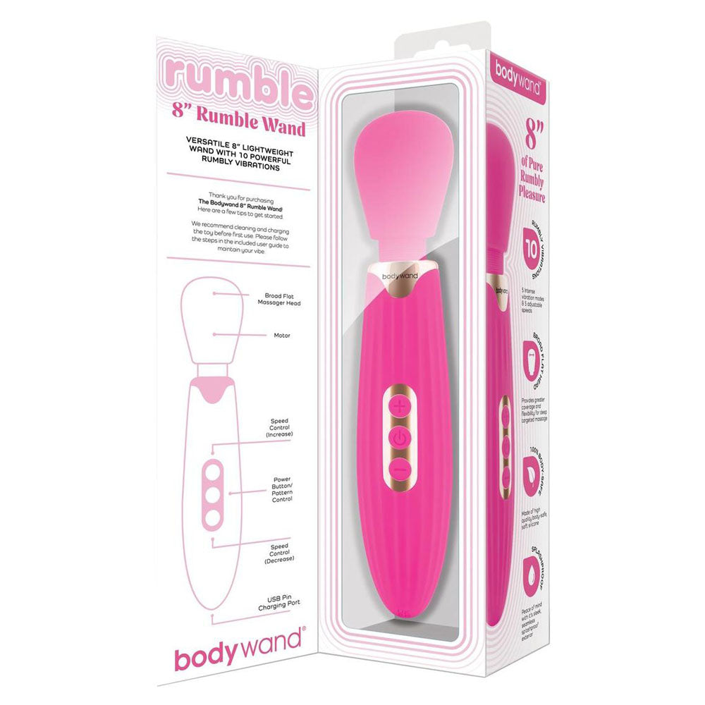 Bodywand RUMBLE WAND 8" Massage Wand Vibrator Hot Pink