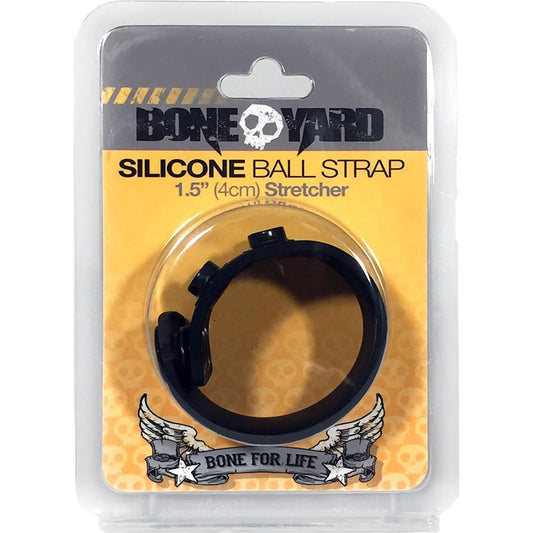 Boneyard Silicone Ball Strap - 3 Snap Adjustable Ball Stretcher Ring - Black