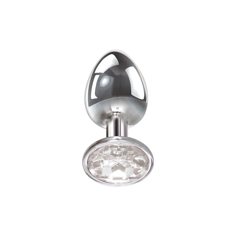 Adam & Eve Clear Gem Anal Plug - Large Metallic 9.5 cm Large Butt Plug with Clear Gem Base