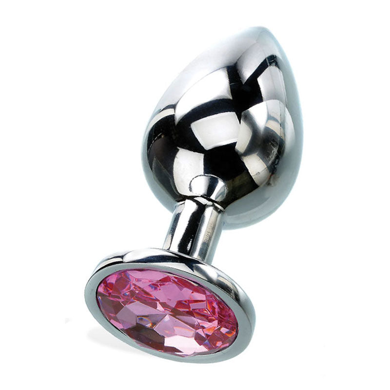 Adam & Eve Pink Gem Anal Plug - Silver  Medium 8.2cm Metal Butt Plug with Pink Gem