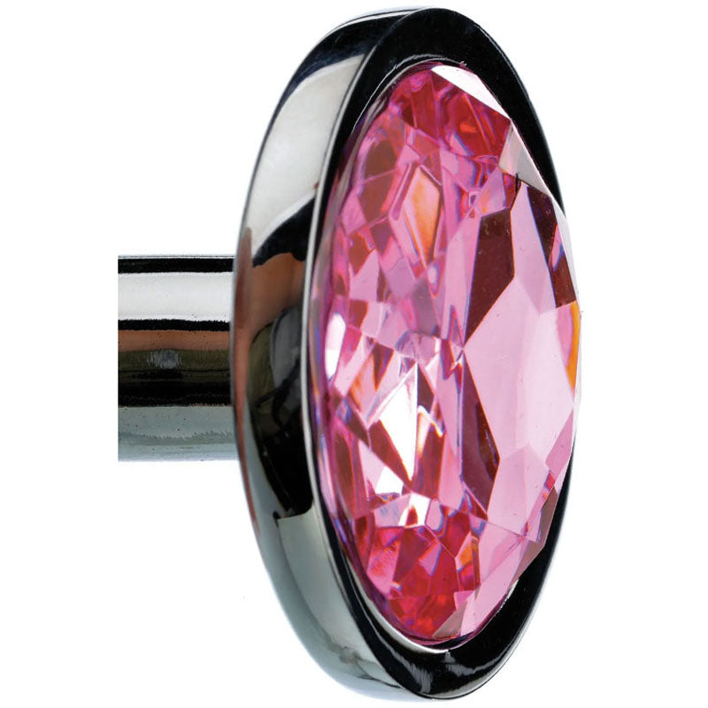 Adam & Eve Pink Gem Anal Plug - Silver  Medium 8.2cm Metal Butt Plug with Pink Gem