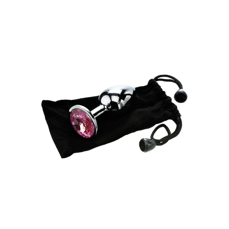 Adam & Eve Pink Gem Anal Plug - Silver  Medium 8.2cm Metal Butt Plug with Pink Gem