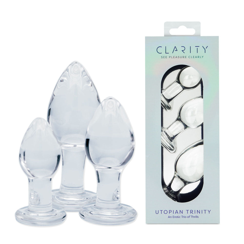 CreativeC | Clarity - Utopian Trinity - Clear Glass Butt Plugs - Set of 3 Sizes