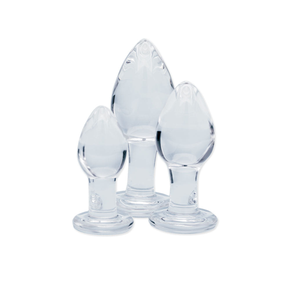 CreativeC | Clarity - Utopian Trinity - Clear Glass Butt Plugs - Set of 3 Sizes