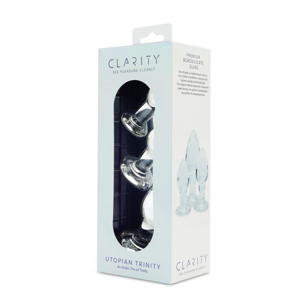 CreativeC | Clarity - Utopian Trinity - Clear Glass Butt Plugs - Set of 3 Sizes