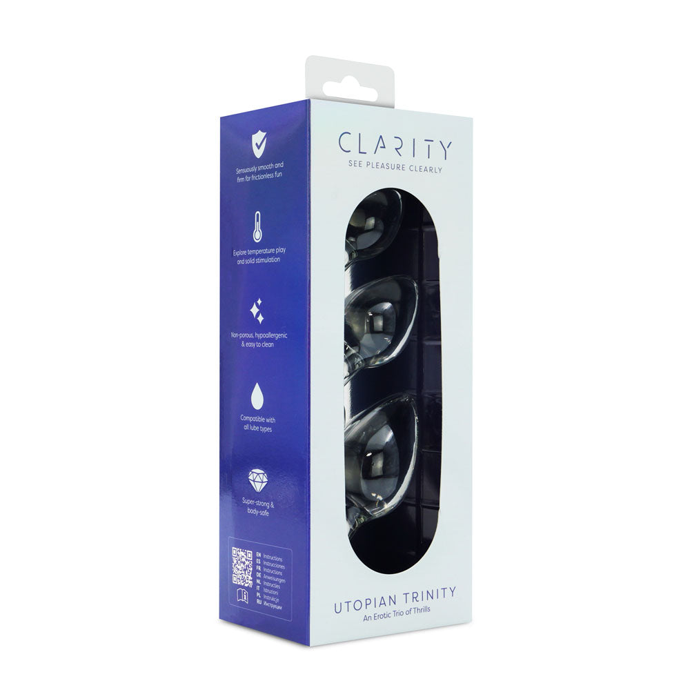 CreativeC | Clarity - Utopian Trinity - Clear Glass Butt Plugs - Set of 3 Sizes