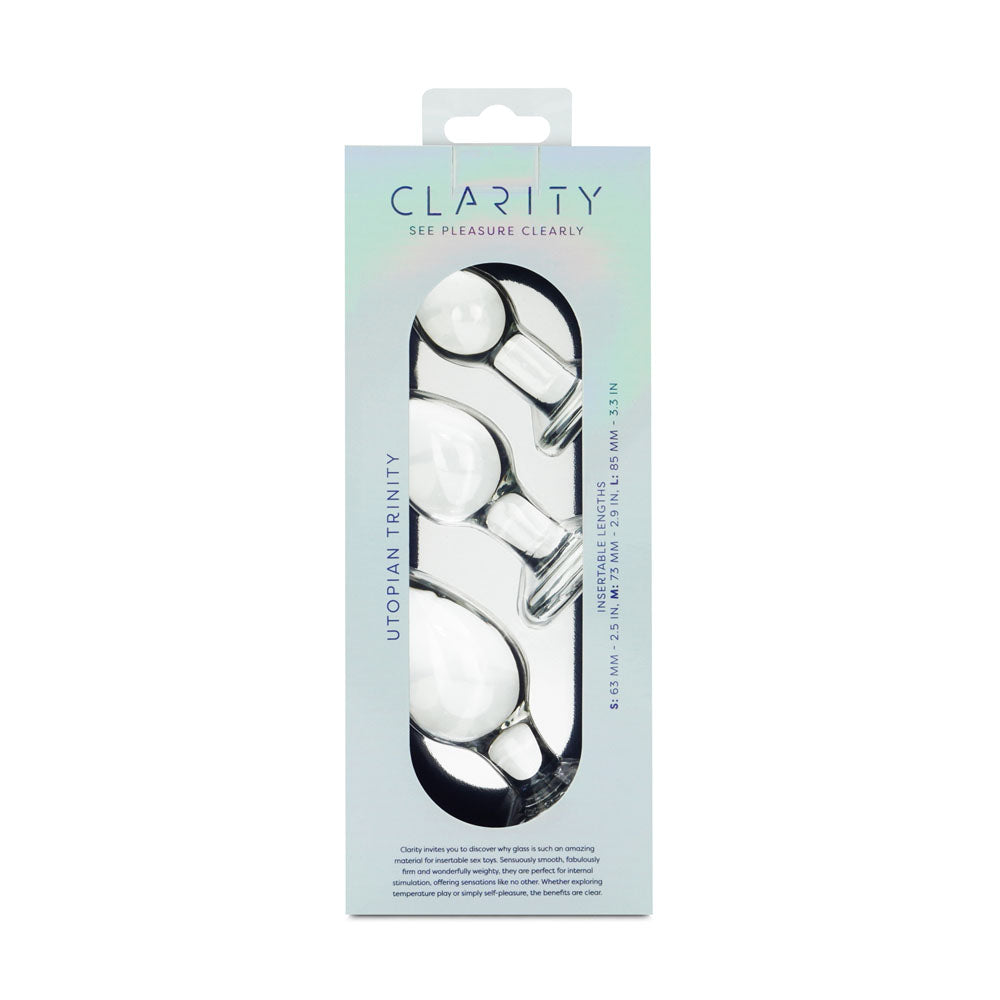 CreativeC | Clarity - Utopian Trinity - Clear Glass Butt Plugs - Set of 3 Sizes