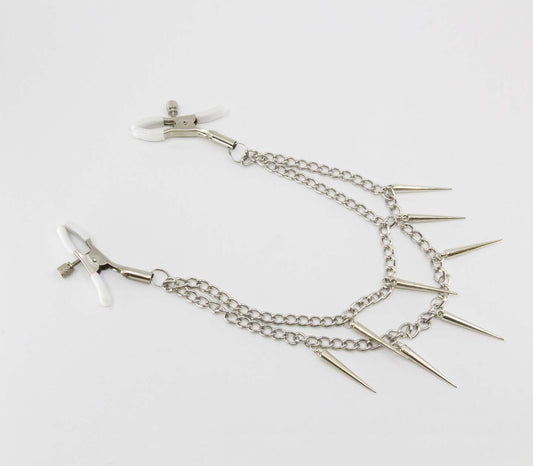 Love In Leather Spiked Chain Nipple Clamps