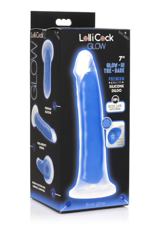 Curve Toys | LolliCock 7" inches Glow-In-The-Dark Silicone Dildo Blue