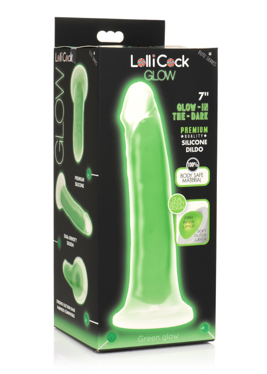 Curve Toys | LolliCock 7" inches Glow-In-The-Dark Silicone Dildo Green