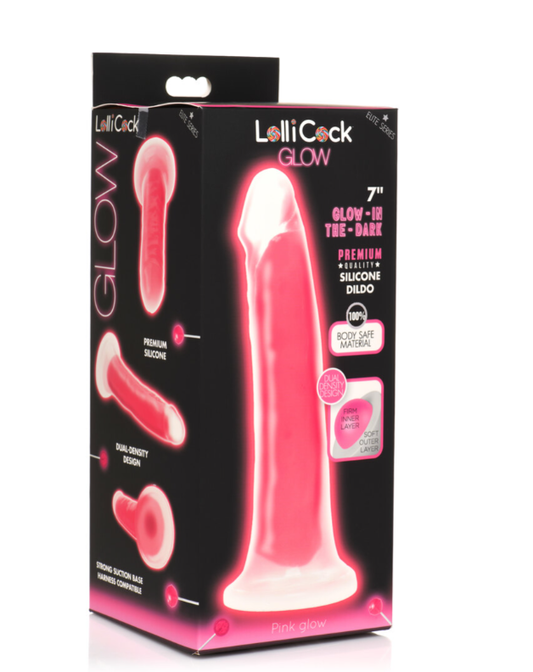 Curve Toys | LolliCock 7" inches Glow-In-The-Dark Silicone Dildo Pink