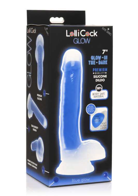 Curve Toys | LolliCock 7" inches Glow-In-The-Dark Silicone Dildo w Balls Blue