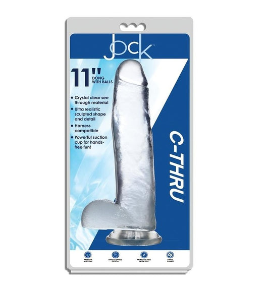 Curve Toys | Jock C-Thru 11" Clear TPE Dong W/Balls & Suction Cup