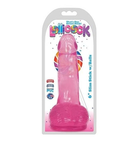 Curve Toys | LolliCock 6" Slim Stick Dildo with Balls - Cherry Ice