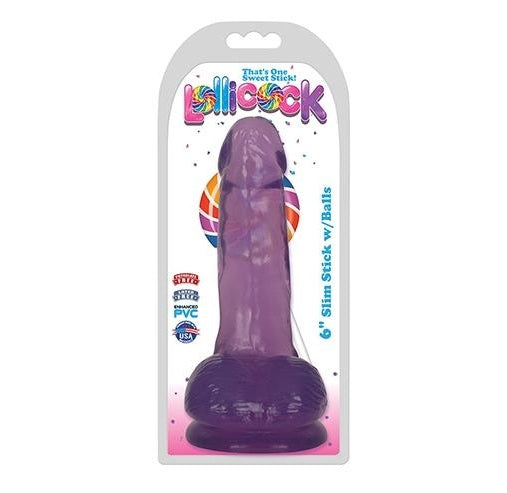 Curve Toys | LolliCock 6" Slim Stick Dildo with Balls - Grape Ice