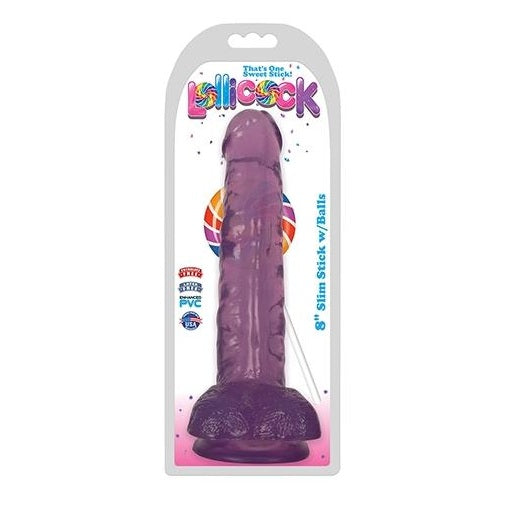 Curve Toys | LolliCock 8" Slim Stick Dildo with Balls - Grape Ice