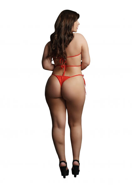 LINGERIE LE DESIR Festive Rhinestone Top and Thong Chrismas Red Size OSX