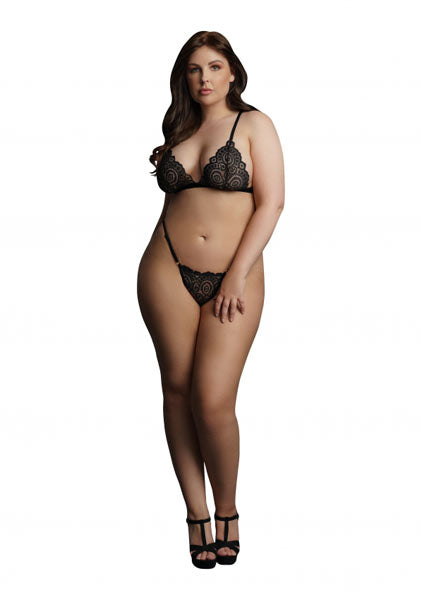 LINGERIE LE DESIR Magic Lace Velvet Lingerie Set Black Plus Size