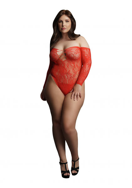 LINGERIE LE DESIR Wonder Rhinestone Bodysuit Red Plus Size