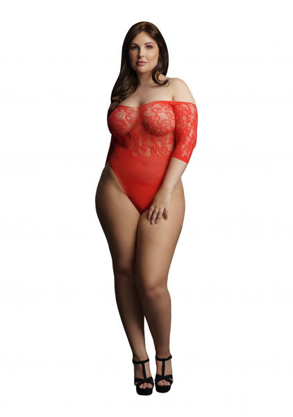 LINGERIE LE DESIR Presents Rhinestone Off Shldr Body Red Plus Size