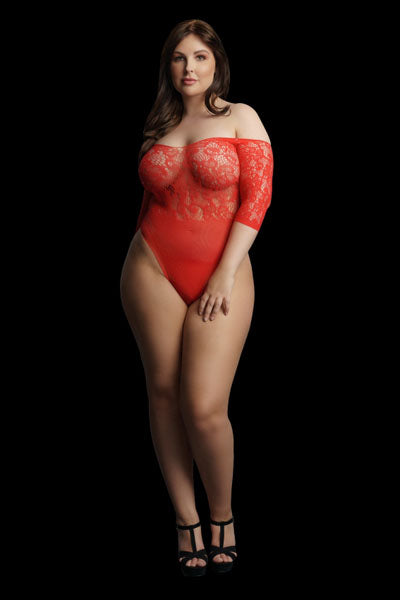 LINGERIE LE DESIR Presents Rhinestone Off Shldr Body Red Plus Size