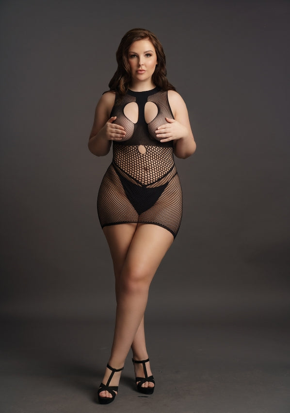 Le Desir Collection Duo Net Open Cup Mini Dress Black Size OSX