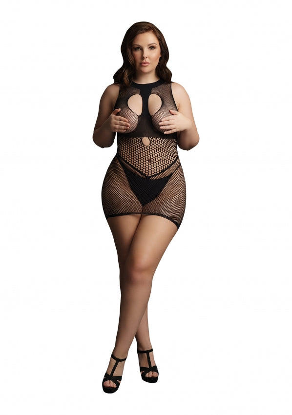 Le Desir Collection Duo Net Open Cup Mini Dress Black Size OSX