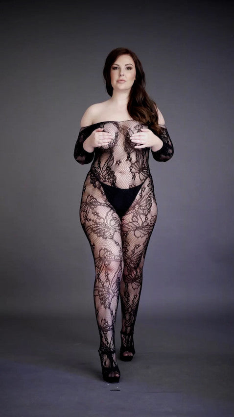 Le Desir Collection Lace Sleeved Bodystocking Black Size OSX