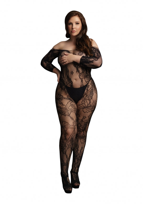 Le Desir Collection Lace Sleeved Bodystocking Black Size OSX