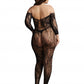 Le Desir Collection Lace Sleeved Bodystocking Black Size OSX
