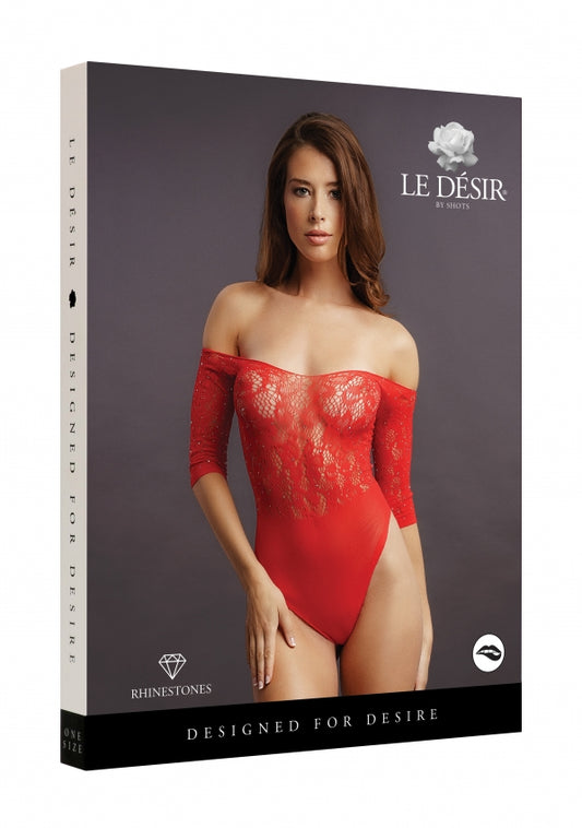 Le Desir Collection Crotchless Rhinestone Teddy Red Size OS