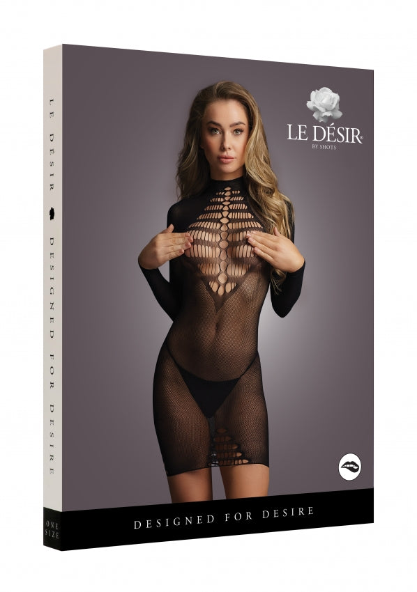 Le Desir Collection Long Sleeve Fishnet Dress Black Size OS