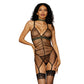 Dreamgirl Diamond Mesh Garter Slip with Sequined Lace Accents Black Size OS