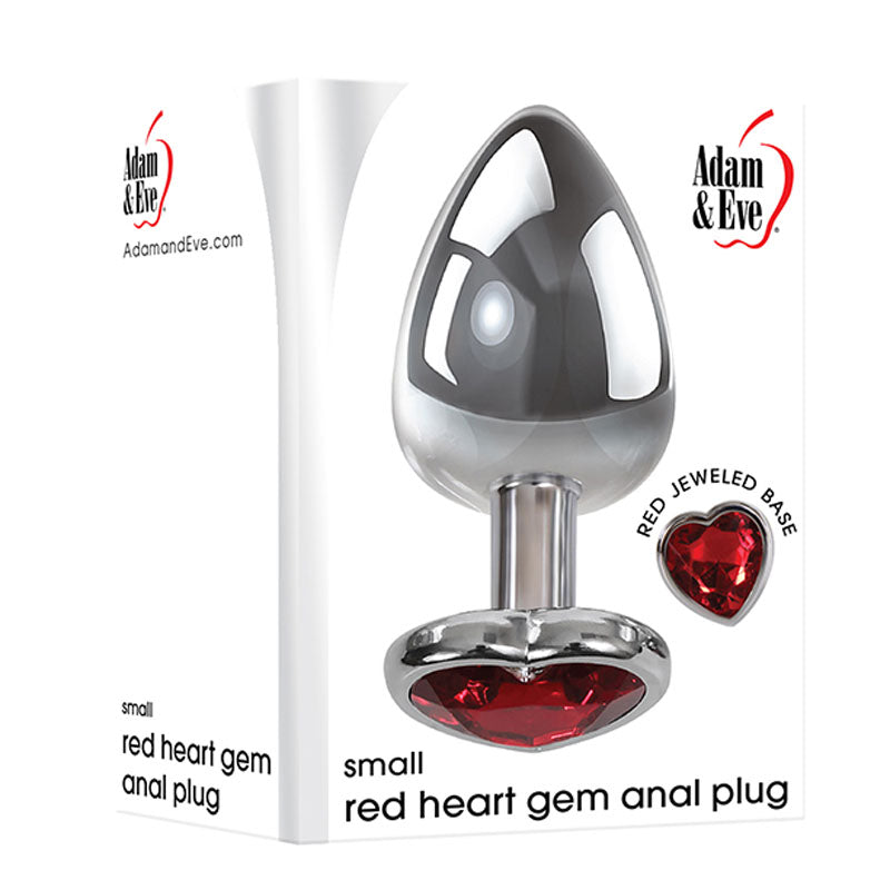 Adam & Eve Red Heart Gen Anal Plug - Small Metallic 7.1cm Butt Plug with Heart Gem Base