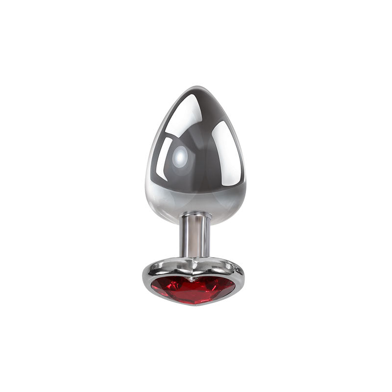 Adam & Eve Red Heart Gen Anal Plug - Medium Metallic 8.25cm Butt Plug with Heart Gem Base