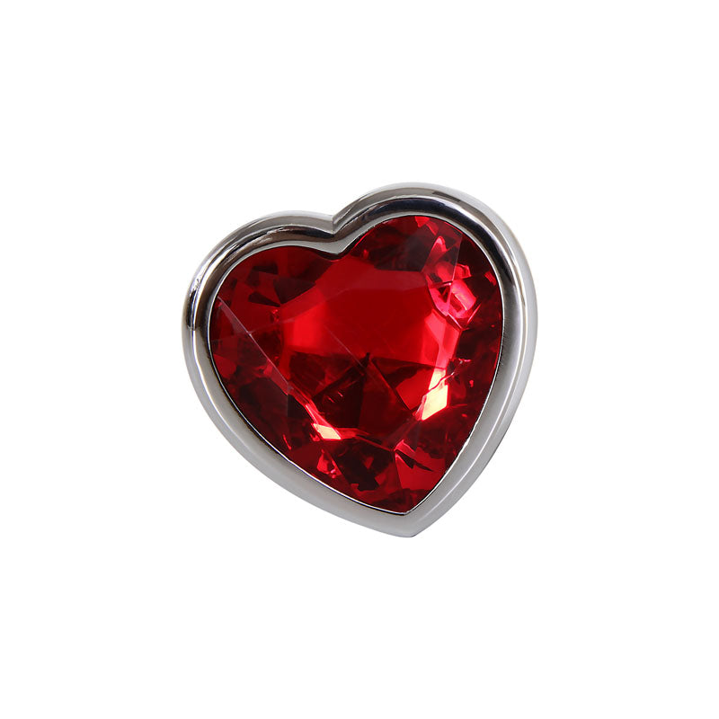 Adam & Eve Red Heart Gen Anal Plug - Medium Metallic 8.25cm Butt Plug with Heart Gem Base