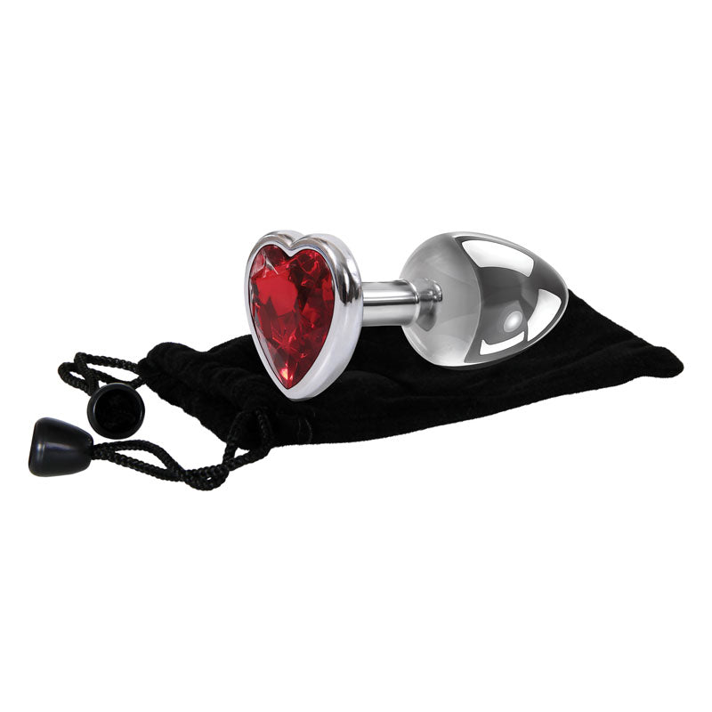 Adam & Eve Red Heart Gen Anal Plug - Medium Metallic 8.25cm Butt Plug with Heart Gem Base