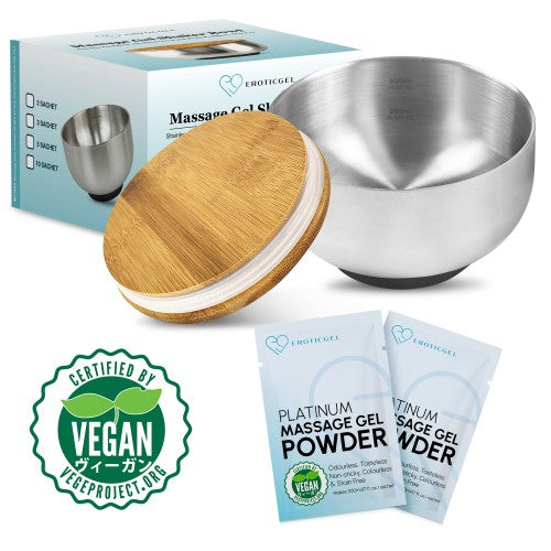 Eroticgel | Nuru Bamboo Massage Bowl Shaker with Bamboo Lid 500ml with 2x5g Sachets