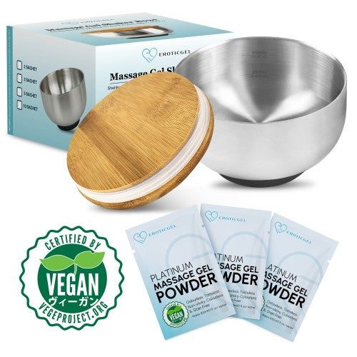 Eroticgel | Nuru Bamboo Massage Bowl Shaker with Bamboo Lid 500ml with 3x5g Sachets