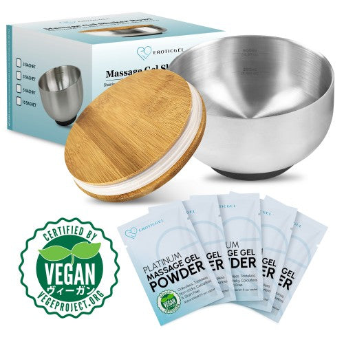 Eroticgel | Nuru Bamboo Massage Bowl Shaker with Bamboo Lid 500ml with 5x5g Sachets