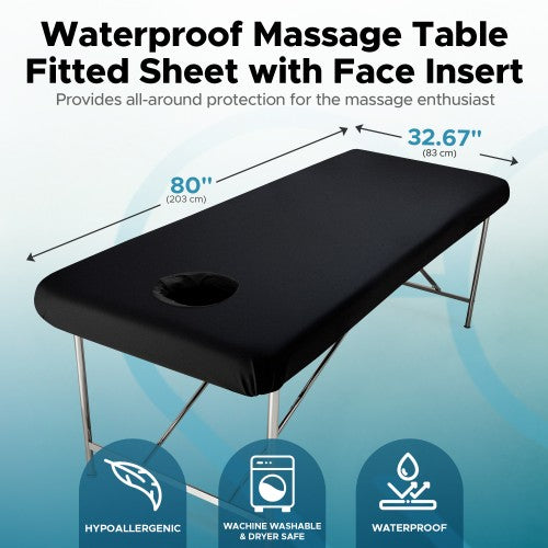 Eroticgel Black Waterproof Massage Table Fitted Sheet with Face Hole 83 x 203cm