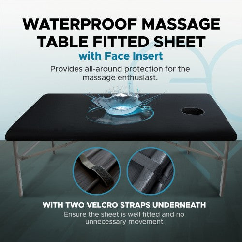 Eroticgel Black Waterproof Massage Table Fitted Sheet with Face Hole 83 x 203cm