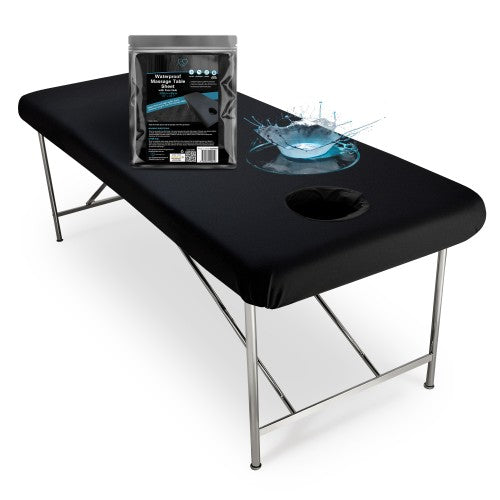 Eroticgel Black Waterproof Massage Table Fitted Sheet with Face Hole 83 x 203cm
