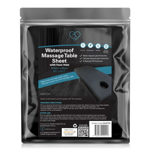 Eroticgel Black Waterproof Massage Table Fitted Sheet with Face Hole 83 x 203cm