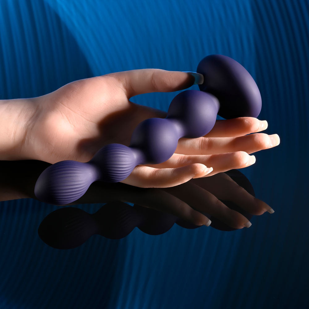 Evolved PLEASURE ORBIT - Navy Blue 17.8cm Twirling & Vibrating Anal Beads with Remote